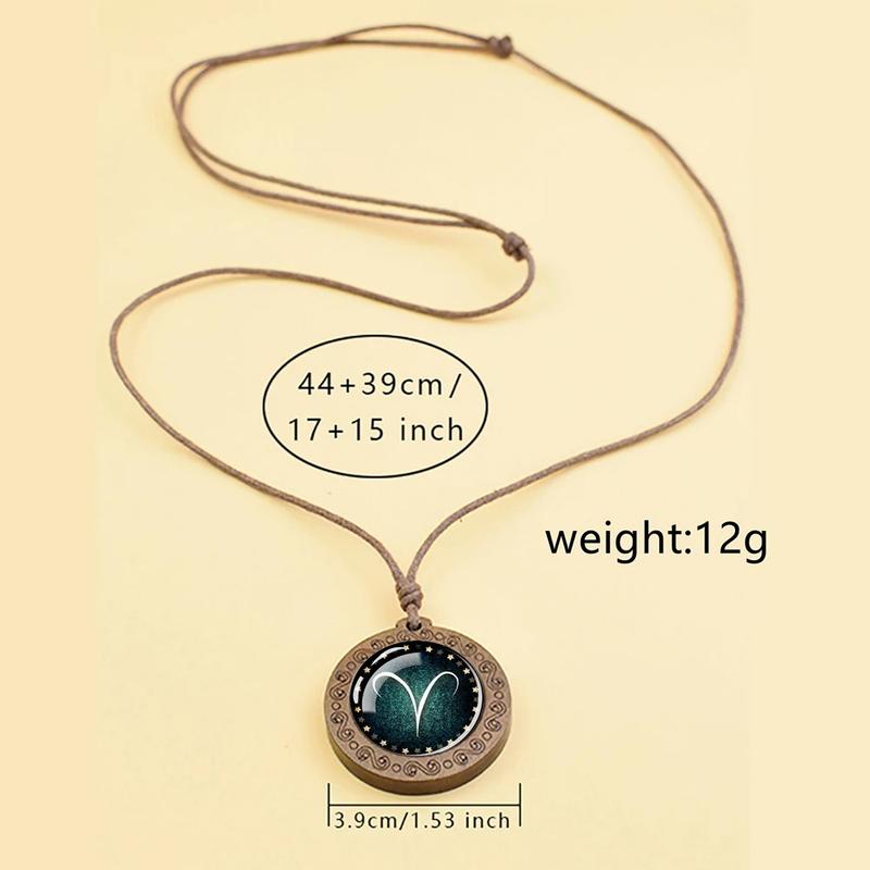 Product Introduction of 12 zodiac signs constellation necklaces glass dome vintage wood pendant chains necklace for women men jewelry birthday gift 6