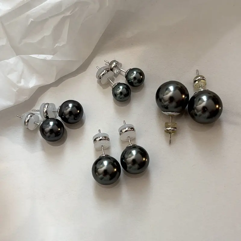 Bông Tai Đinh tán, Bạc Sterling Bạc Gai Dầu Cực Quang, Màu Xám Đen Ngọc Trai, Dành Cho Phụ Nữ, Thích Hợp Cho Mùa Thu Và Mùa Đông, Bông Tai Cao Cấp 1