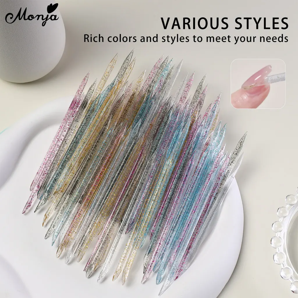 Monja 100Pcs Nail Art Cuticle Pusher Reusable Double End Crystal Manicure Stick Acrylic Dot Diamond Pen Pedicure Nail Care Tools