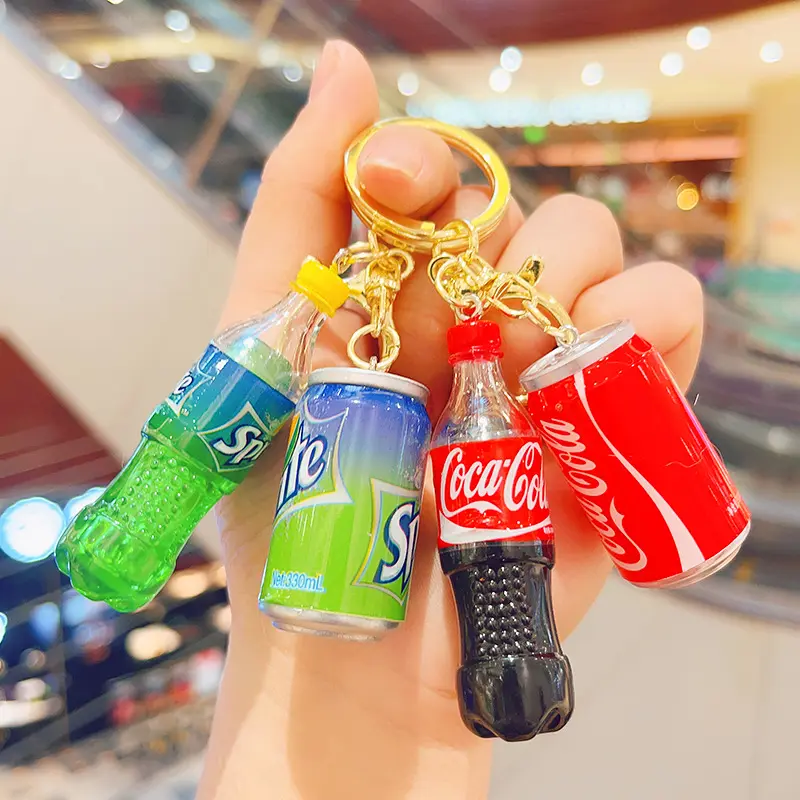 Cartoon Super Simulation Coke Sprite Beverage Bottle Cans Couples Bag Car Pendant Small Gift Keychain