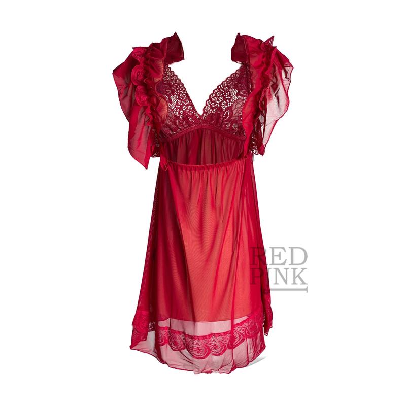 [Red Pink] Lingerie Dress Fit Hitam Big Jumbo Size Baju Tidur Daster Jumbo Wanita Premium X3P 2