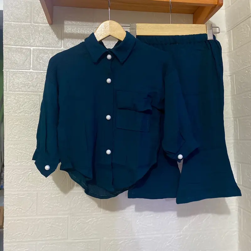 Setelan kemeja blouse lengan panjang celana cutbray/ rayon twill/silky rayon Lengan panjang 2