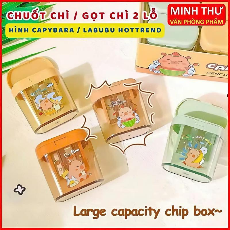 Gọt Chuốt Bút Chì 2 Lỗ hình Capybara / Labubu /  Baby Three Mẫu Hot Trend Đa Dạng Có Hộp Đựng Vụn Chì Cho Học Sinh