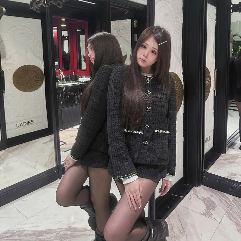 JEMIN - Set tweed áo khoác và quần đính đá sang chảnh 2