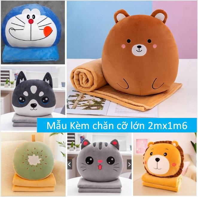 (Kèm chăn 2mx1m6) chăn gối văn phòng, gối kèm chăn 2mx1m6, gối có mền bên trong hình thú cho bé hoạc bán trú, ngủ trưa văn phòng, ngủ và tựa lưng trên xe ô tô, du lịch giã ngoại tiện lợi.