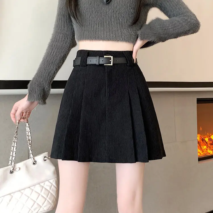 Chân Váy Vải Nhung Kẻ, Dành Cho Phụ Nữ, Cạp Cao, Chống Lộ, Chân Váy Xếp Ly, Chân Váy Ôm Chữ A, Phong Cách Hợp Xu hướng Mùa Thu Và Mùa Đông, Ngoại Cỡ, Cô Gái Đầy Đặn, Xu Hướng 2024 0