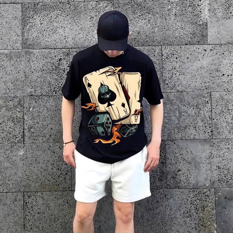 Áo Thun Cổ Tròn Unisex Nam Nữ Định lượng 250 GSM Hình Lá Bài 3D Siêu Chiến Chất Vải 100% Cotton 2 chiều - Đủ màu áo thun nam Top, Women Menswear Nhung Voi Dệt aothun hoa đen l