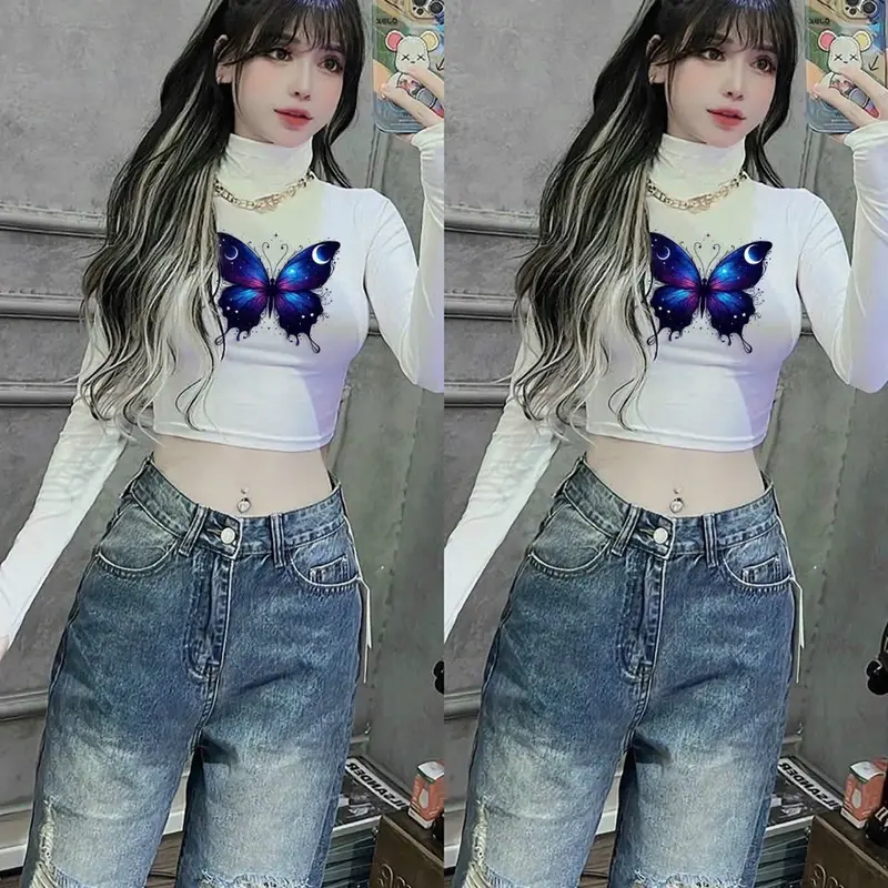 Áo cổ lọ tay dài croptop in hình con bứm 3D cực hot , chất thun bozip dày dặn 2