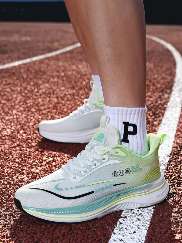 Unisex Colorblock Letter Print Lace Up Running Shoes, Casual Sporty Breathable Comfortable Sneakers, Trendy All-match Sneakers for Daily Wear 8