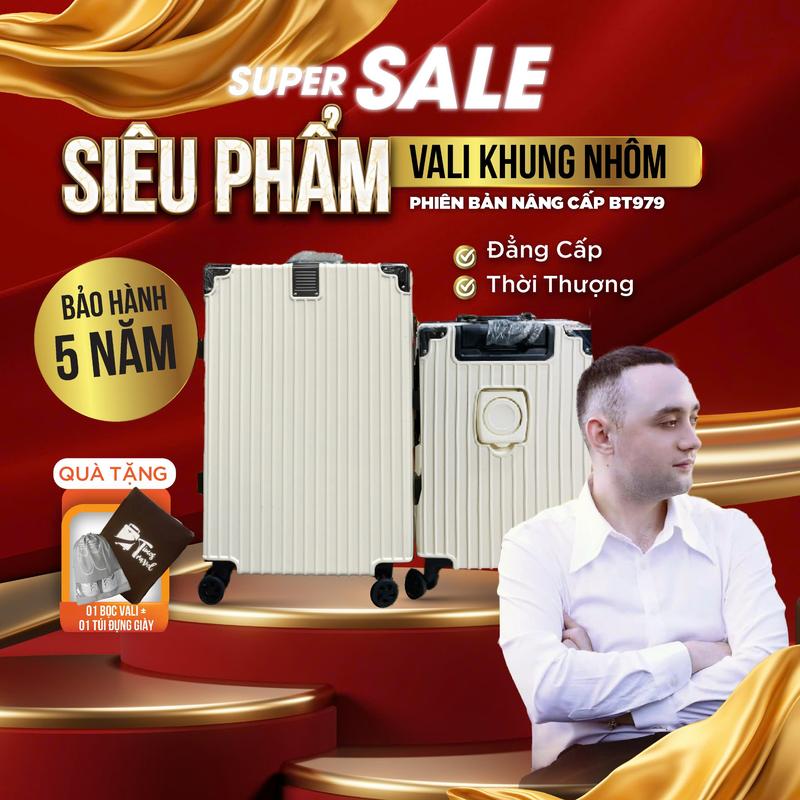 NB979 Vali khung nhôm hàng loại 1 phun sơn tĩnh điện thiết kế ngăn khoá kéo, có ngăn đồ ướt, khay đựng cốc (Bản nâng cấp không chìa khoá) - Bảo Hành 5 Năm Nam times  travel hộp đựng cứng nhẹ
