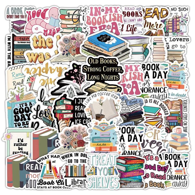 Bookish Themed Sticker, 50pcs/set Waterproof Self Adhesive Decor Paper, Decor Sticker for Gift Greeting Card Water Bottle Laptop Phone 3