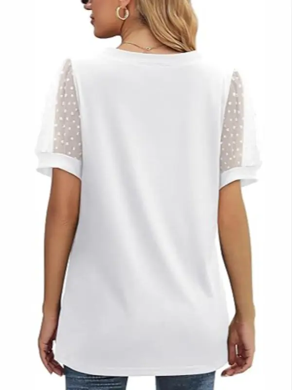 【Plus Size】Plain V Neck Tee, Casual Basic Short Sleeve T-shirt for Summer, Women's Plus Clothing for Daily Wear, Top, Tshirt, Womenswear, Lady Top 1