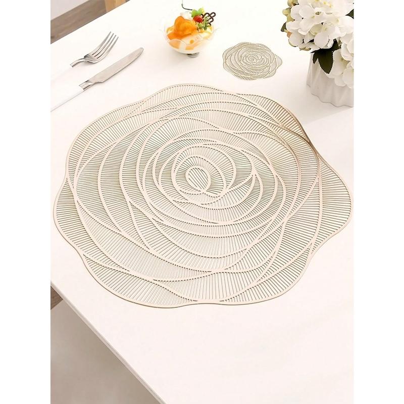 8pcs/set Gold Hollowed-out Rose Pvc Place Mats And Coasters, Washable, Easy To Clean, Wipeable, Slip-resistant, Heat-resistant, Suitable For Dining Table, Holiday, Wedding, Party Decoration Tableware 4
