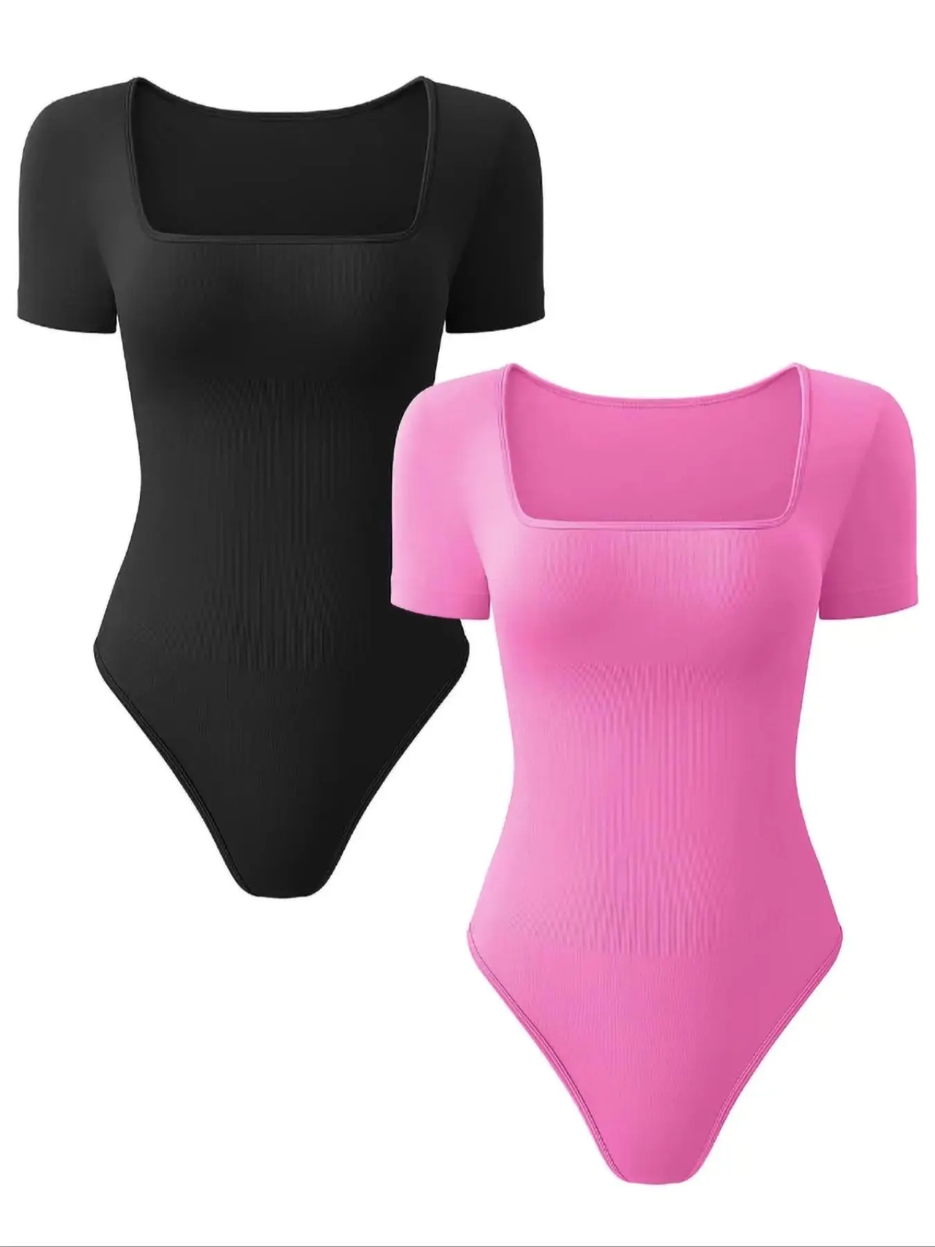 Women's Solid Square Neck Ribbed Bodysuit, Casual Sporty Comfy Breathable Bodysuit for Daily Wear, Ladies Clothes for All Seasons, Tummy Tuck Garment