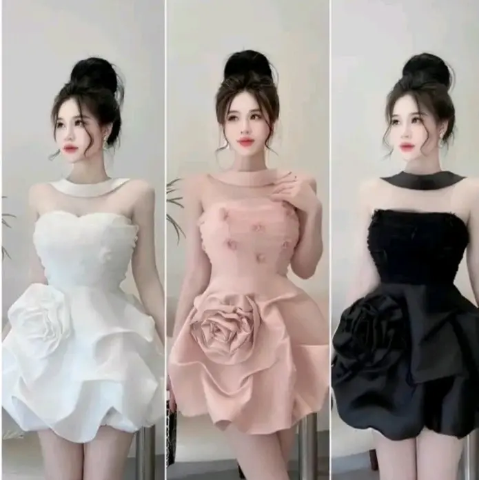 Đầm Tafta Cúp Hoa Phối Lưới Sang Chảnh,Đính Bông Nhún Phồng Dự Tiệc Siêu Xinh Nữ Women