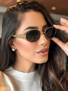 Lentes de sol vintage de marco ovalado para mujer, lentes de sol casuales y modernos para uso diario, accesorios de moda para actividades al aire libre