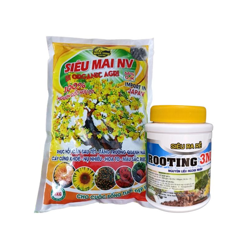 Combo phân bón hồi phục cây mai suy yếu - rooting 3m 100g giúp ra rễ, dưỡng rễ, cứng cây, lá dày, xanh mướt, hữu cơ rải gốc 1kg giúp cây tăng trưởng quanh năm (Bộ mai 1 cơ bản)