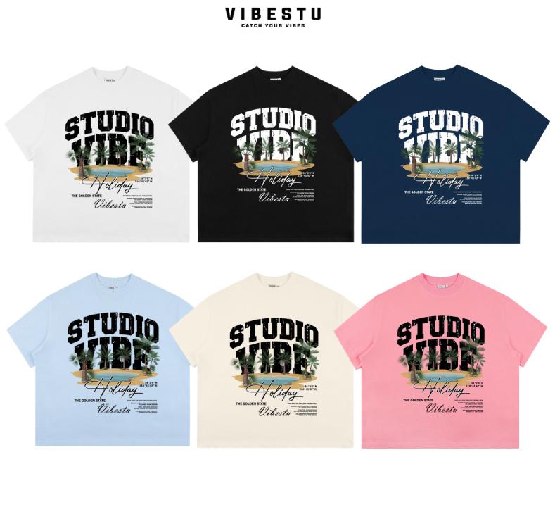 Áo Thun Local Brand VIBESTU "Đảo Cọ" Áo Thun Unisex Form Big Boxy Cotton 250Gsm 