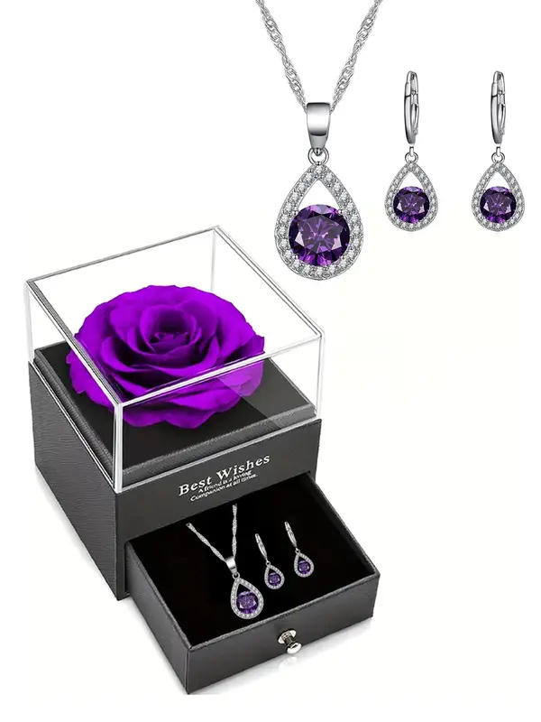 Elegant Artificial Gemstone & Rhinestone Decorated Jewelry Set, Water Drop Design Pendant Necklace & Dangle Earrings, Fashion Jewelry Accessories for Women 2