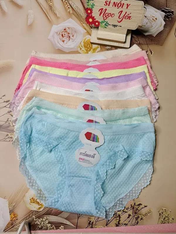 Combo 10 Quần Lót Nữ (0715) Chất Thun Lạnh Phối Viền Ren Mát Êm Dịu (Size 40-55 Kg) Nhung Women 0