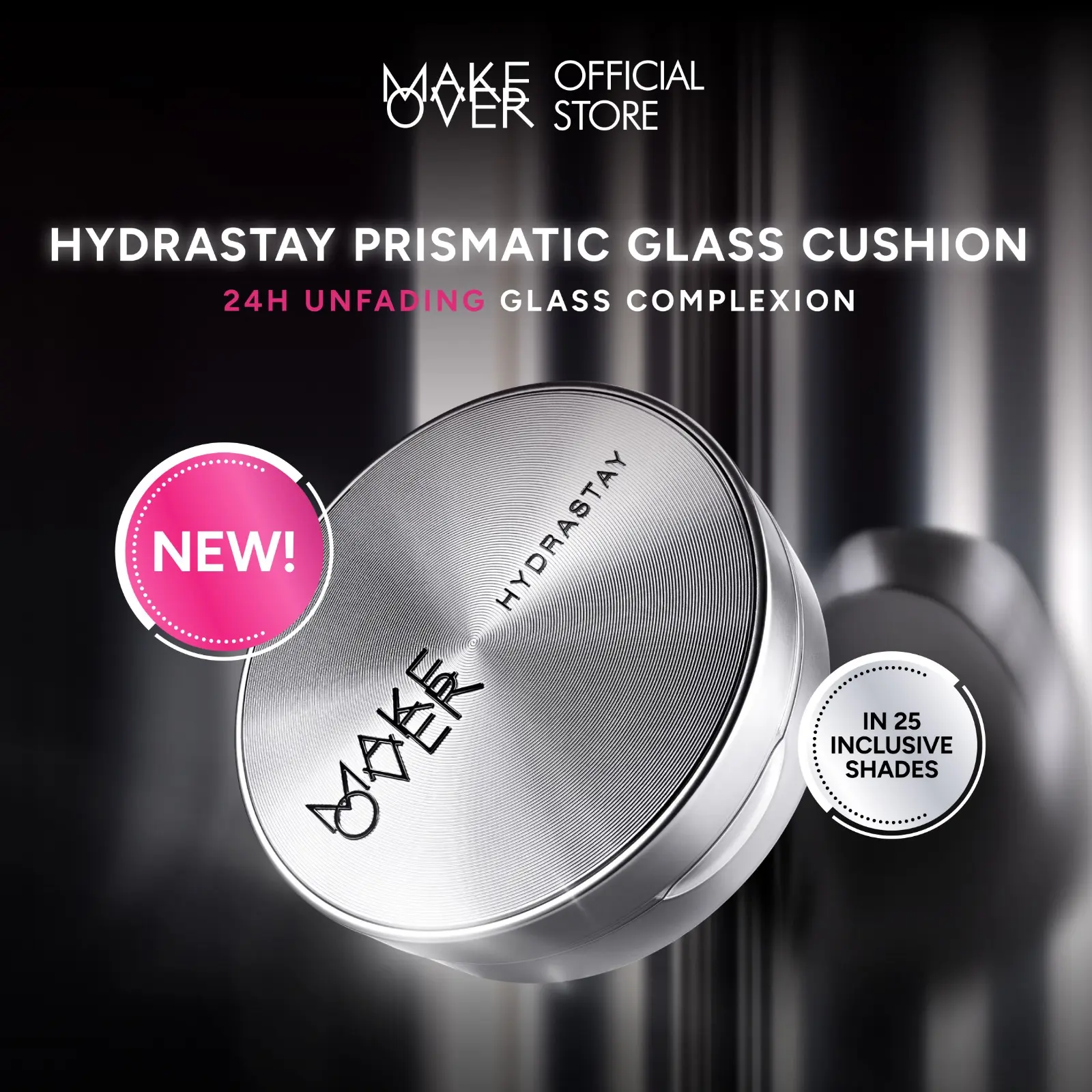 [SPECIAL PAYDAY] NEW! MAKE OVER Hydrastay Prismatic Glass Cushion - Glow Cushion Plumpy Tahan Cuaca Panas Lembab Anti Crack Smudgeproof Tidak Cakey Tidak Crease High Coverage Tahan Banting Radiant Foundation Compact Makeup