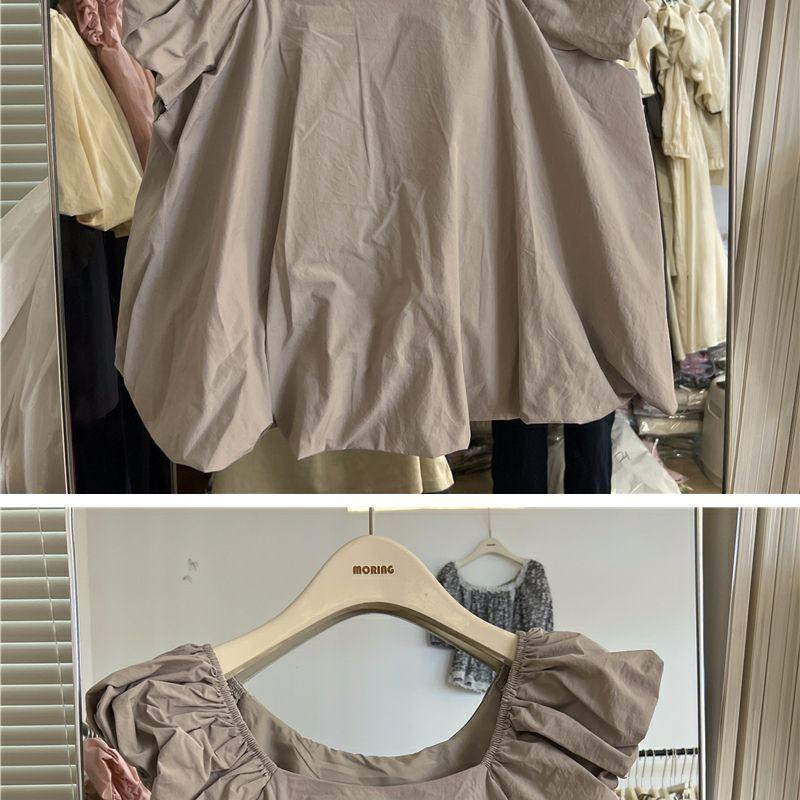 Product Introduction of French Style Flying Sleeve Shirt Female 2024 Summer New Design Sense Small Public Net Red Dew Collarbone Sweet Top Womenswear Blouse Lingerie Lady Comfort Basic Minimalist 6
