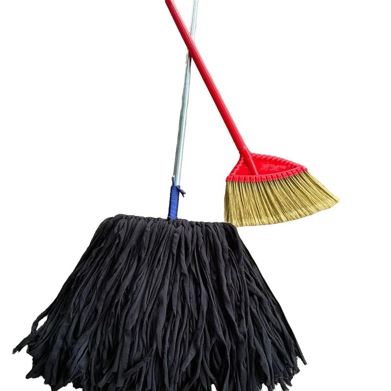 Bộ đôi cây lau nhà cán kẽm mùng màu đen và chổi quét nhà bằng nhựa-( Mua 1 tặng 1 )-Đồng Lau Sàn Làm Sạch