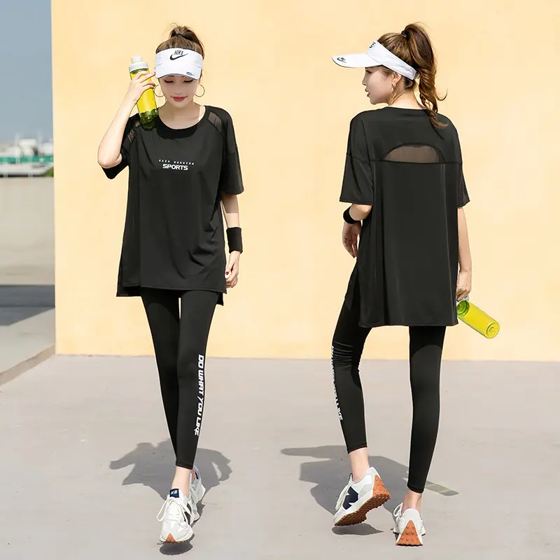 Bộ Đồ Tập Yoga, Áo Che Hông Dài, Cỡ Lớn, Dáng Rộng Vừa Vặn, Nhanh Khô, Thích Hợp Cho MM Béo, Bộ Đồ Thể Thao Tập Gym Và Chạy Bộ, Dành Cho Nữ