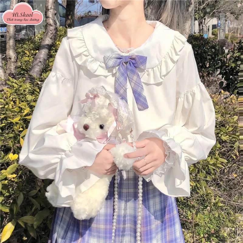 Áo sơ mi cổ bèo tay bồng babydoll lolita học sinh dễ thương H0159