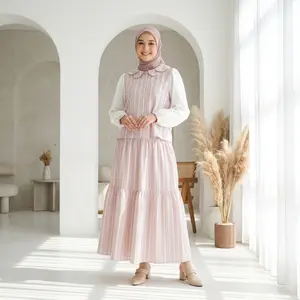 [ready stock]Asaya Gaun Kemeja Lengan Panjang Kerah Kelopak Set Patchwork Bergaris