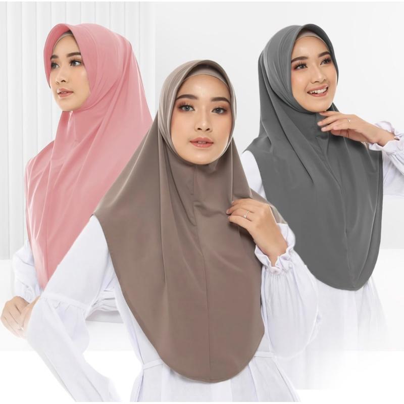 Hijab Instan Oval Jersey Pinguin Khimar Nyaman Simple Muslim Kerudung Syari Navy Panjang Bergo