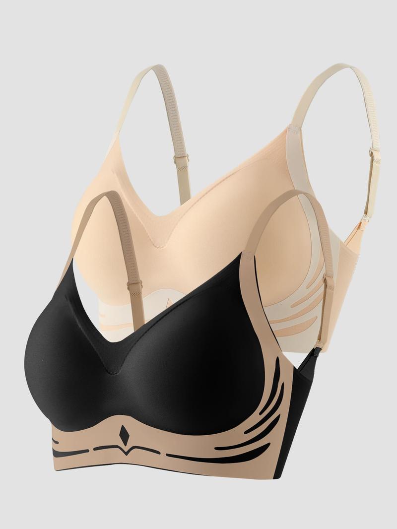 Product Introduction of Women's Colorblock Print Wireless Push Up Bra, Adjustable Strap Lingerie Top, Soft Comfortable Breathable Lingerie for Daily Wear 6