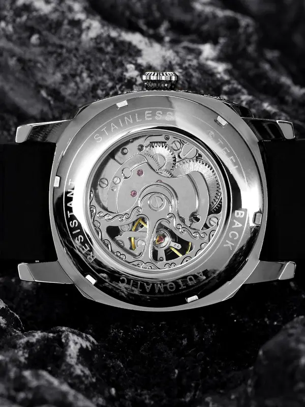 Men's Business Fashion Mechanical Watch, Fashion Watch with  Silicone Strap, Trendy Watch for Daily Life, with Box 4