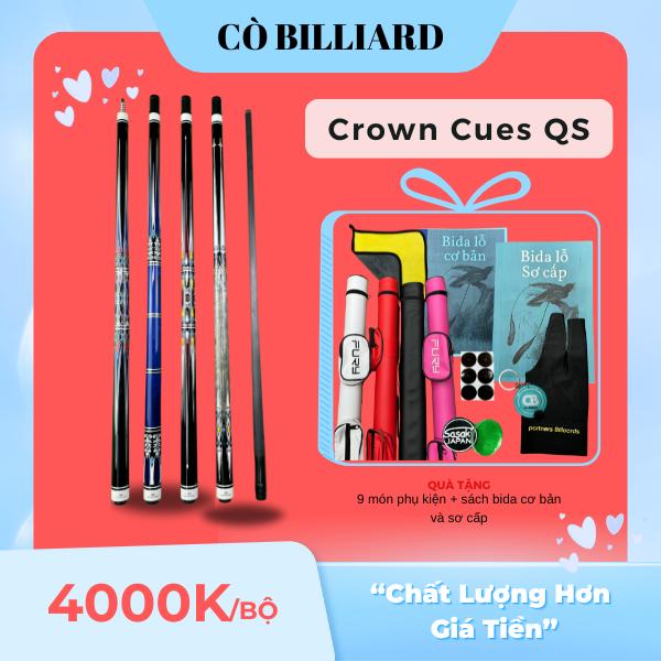 cơ bida lỗ crown cues QS series ngọn full carbon tặng kèm 9 món pk và sách bida cơ bản độc quyền tại CÒ BILLIARD