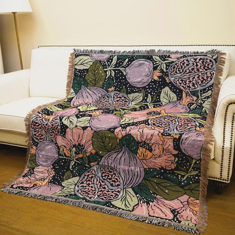 Floral Pattern Tassel Throw Blanket, 1 Count Boho Style Warm Nap Blanket, Soft Comfortable Throw Blanket for Home Sofa Bed, Bedroom Decor 0