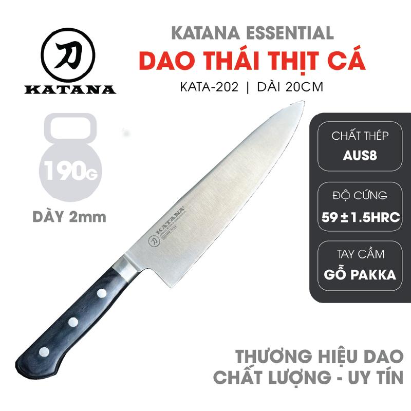 Dao thái thịt cá KATA202 - Dao bếp thương hiệu cao cấp KATANA Essential Chef (200mm)