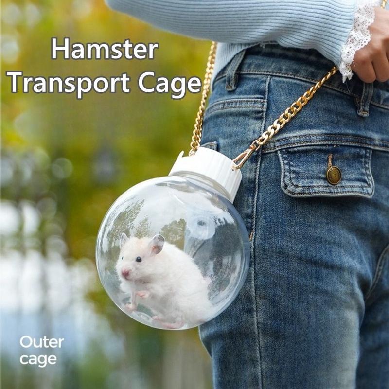 Product Introduction of thingin New Portable Hamster Transport Cage Ventilated Round Guinea Pig Carrier with Bag Strap Transparent Small Pet Carrier for Small Animal 16