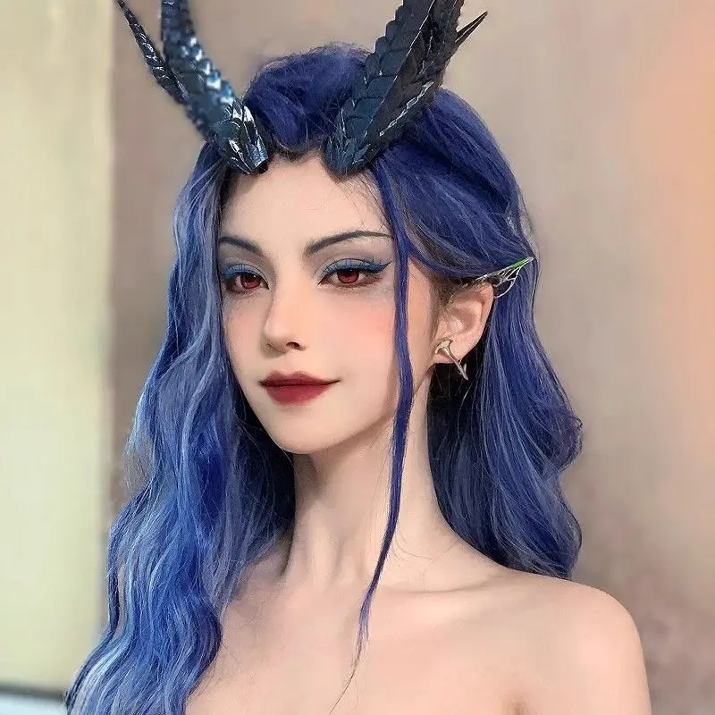 Ao Kun Cosplay Wig Long Hair Nezha Demon Child Naohai Same Style Curly Hair West Sea Dragon King Aunt Universal Full Wig