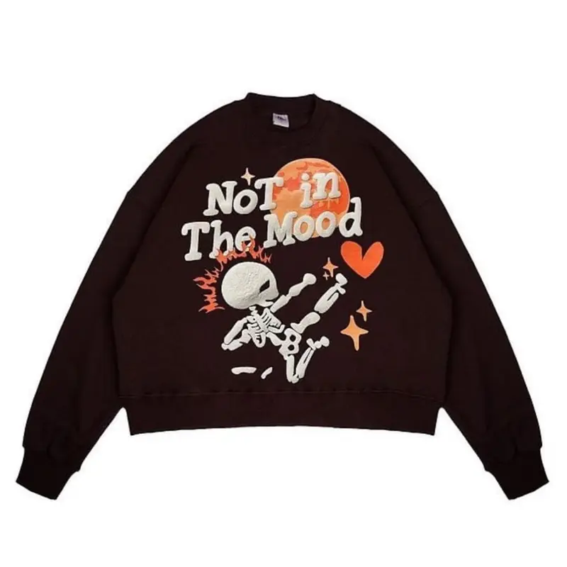 Sweater Wanita Oversize Not In The Mood Fit Fleece Motif Crewneck Sweatshirt [ Last Stock ] 1