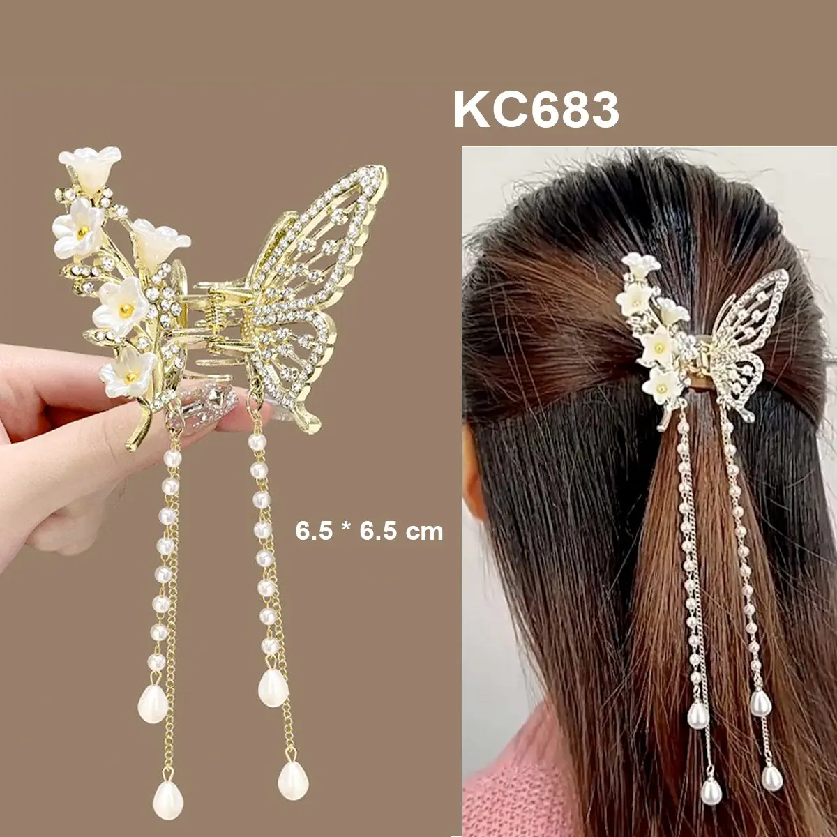 GOTI Quà Tặng Cho Nữ 8/3 20/10 Kẹp Tóc Nhỏ Hình Bướm Phối 5 Hoa Tulip Dây Tua Rua Trẻ Trung KC683