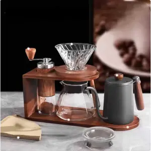 Set Manual Brew Coffee HS-54 – Paket Lengkap Seduh Kopi dengan Grinder Keramik, V60, Teko Seduh 600ml, Server Kaca & Stand Kayu