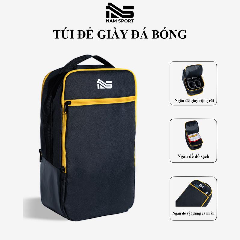 Túi Để giày Đá bóng Nam Sport Đen 3 Ngăn, Chất Liệu Vải Polyester D600 Chống Nước, Thích Hợp Dùng Để Chơi Thể Thao, - Bag