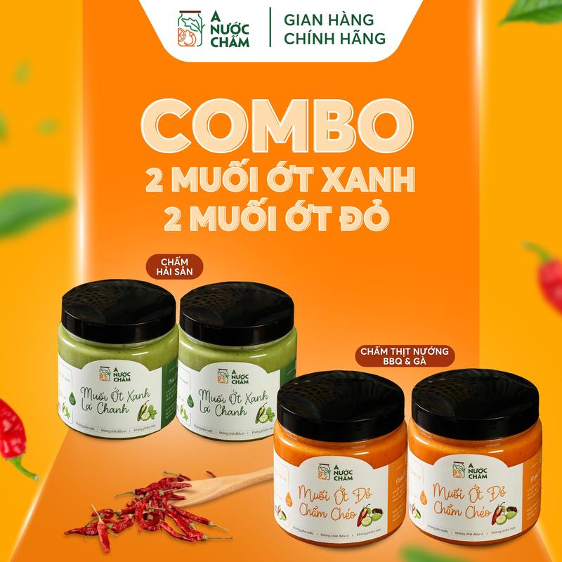 Combo 4 hũ Muối ớt xanh đỏ- Chấm Gà & BBQ và Hải sản Nước Sốt Gia Vị Chua Cay muoi chu 0