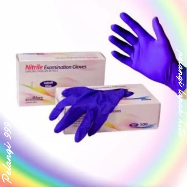 Pelangi - Sarung Tangan Nitrile Biru - Latex Warna Untuk Memegang Obati Anjing Kucing Sedang Sakit Salon 2 pcs