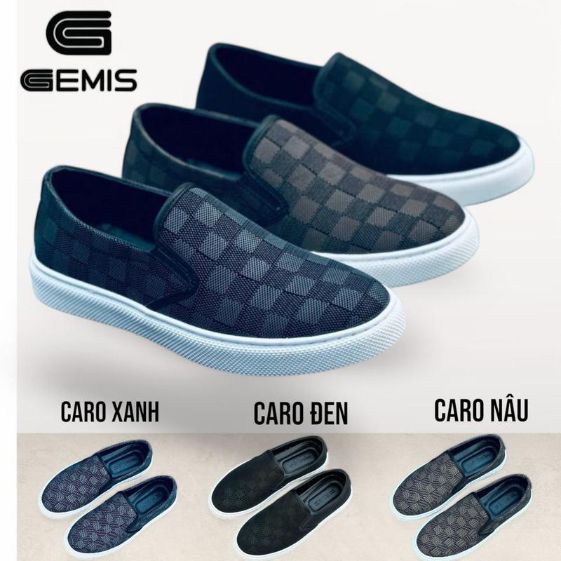  Chính Hãng  Giày Lười Nam Da Đế Cao Su Chống Trơn Trượt Đế Bằng khâu Shoes Nhung GEMIS .Giày ship on 