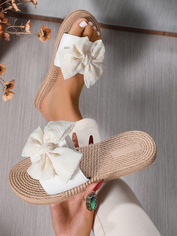 Women's Fashionable Bowknot Design Slides, Casual Comfortable Flat Sandals for Summer, Lightweight Breathable Shoes for Daily Wear, Girl 2