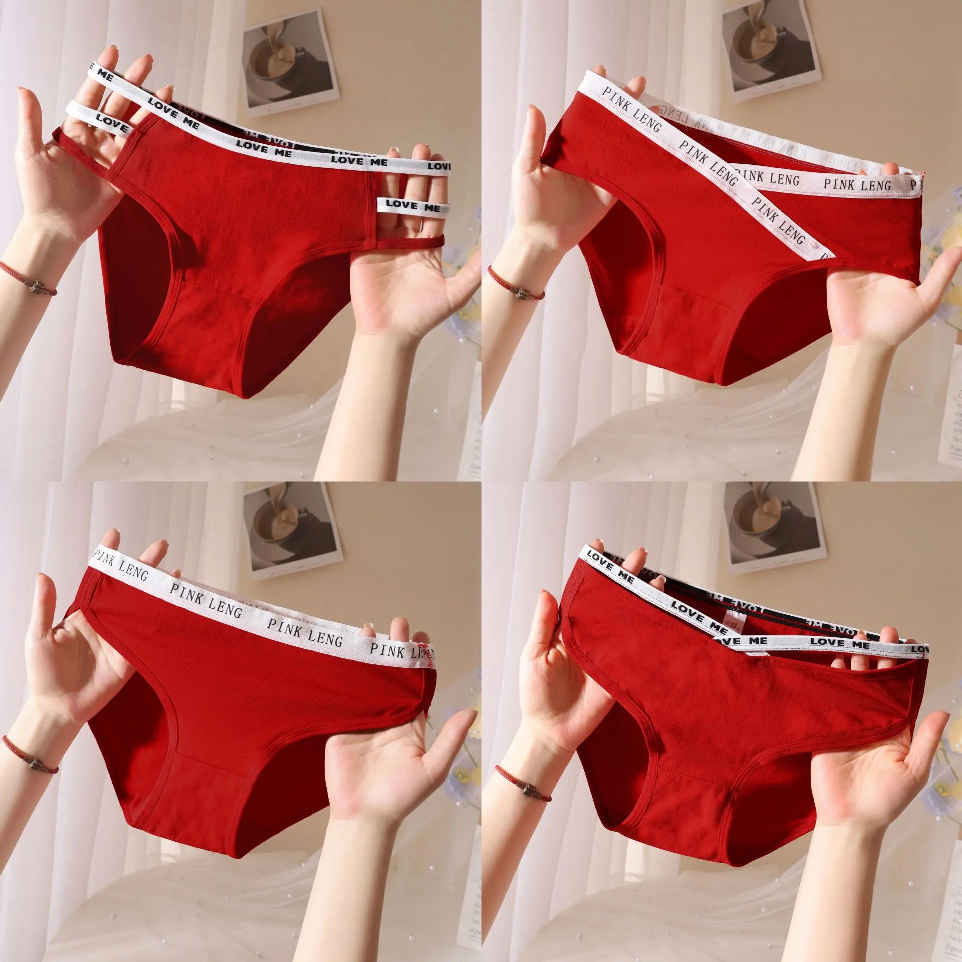 Quần Lót Cotton, Cạp Thấp, Dành Cho Nữ, Màu Đỏ Lớn, Phong Cách Cô Gái Và Bé Gái, Đồ Lót Gợi Cảm, 100% Cotton