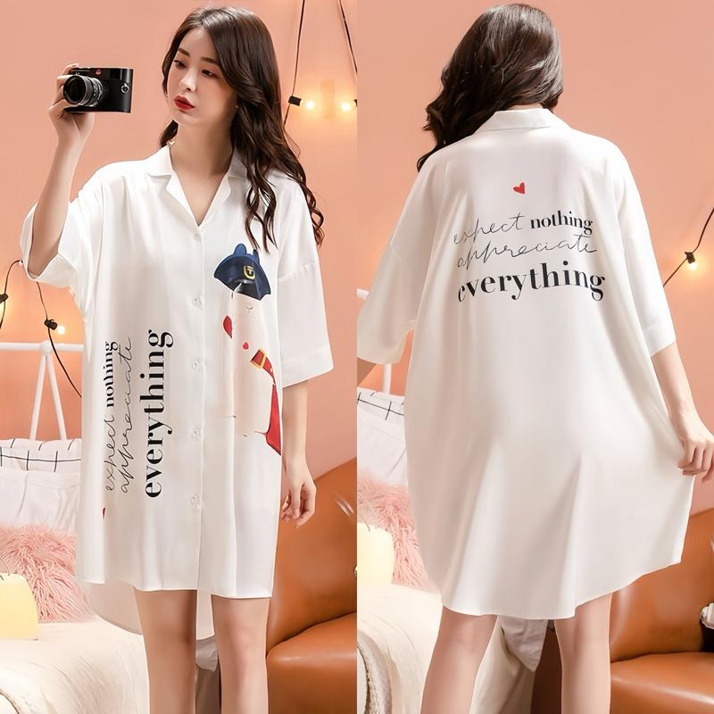 Hisexy Váy ngủ Sơ mi lụa latin sơmi pijama in 3D cao cấp vải mềm mịn mát SM16 5