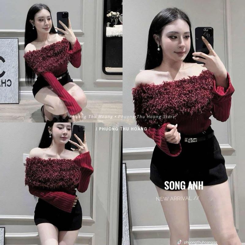 Áo trễ vai lông dài tay màu đỏ đô hàng chuẩn mẫu mặc hot hit Dress Women - Chất liệu vải mềm mại, phù hợp với mọi dáng người - Voi, Voan Top