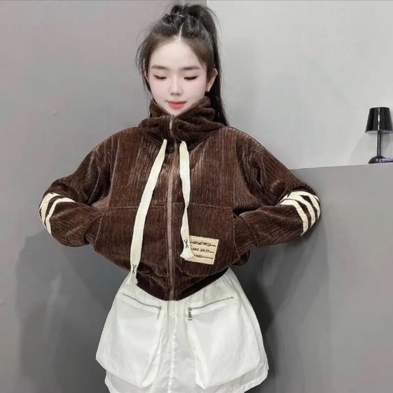 Áo khoác Nữ Phối Tay Sọc Có Mũ Chất Nhung Gân Bigsize 45-85kg 3